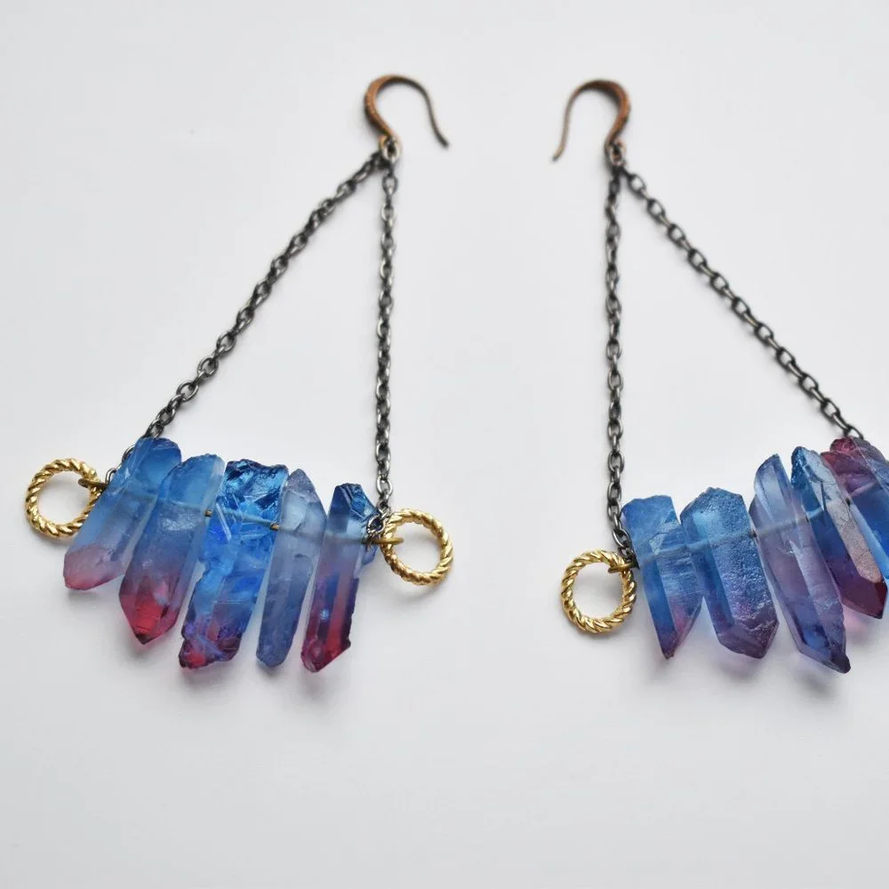Raw crystal earrings dangle, statement quartz earrings